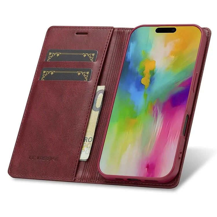 LC.IMEEKE For iPhone 16 Plus Leather Case RFID Blocking Card Slots Phone Cover