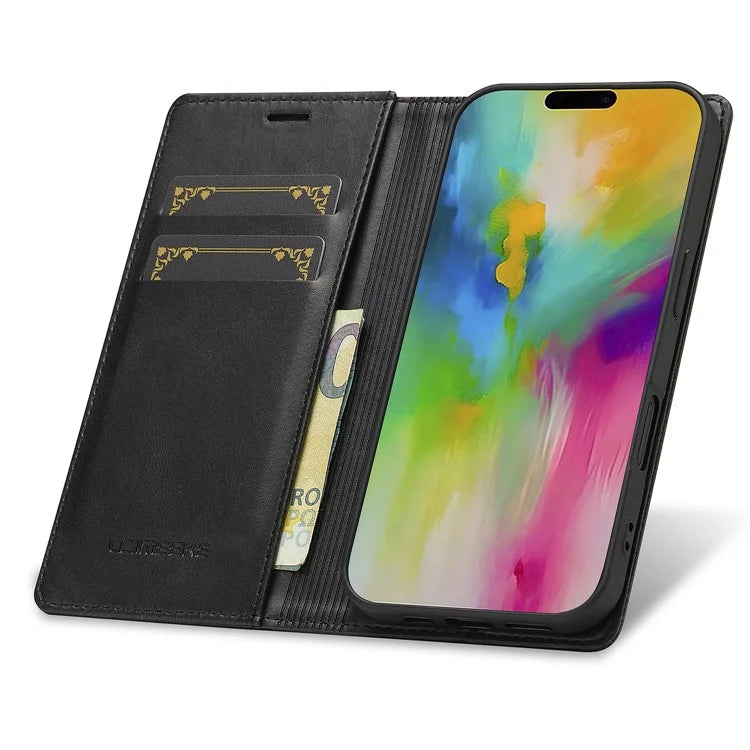 LC.IMEEKE For iPhone 16 Plus Leather Case RFID Blocking Card Slots Phone Cover