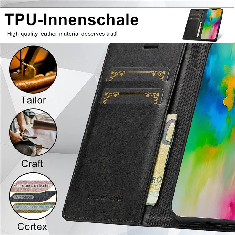 LC.IMEEKE For iPhone 16 Plus Leather Case RFID Blocking Card Slots Phone Cover