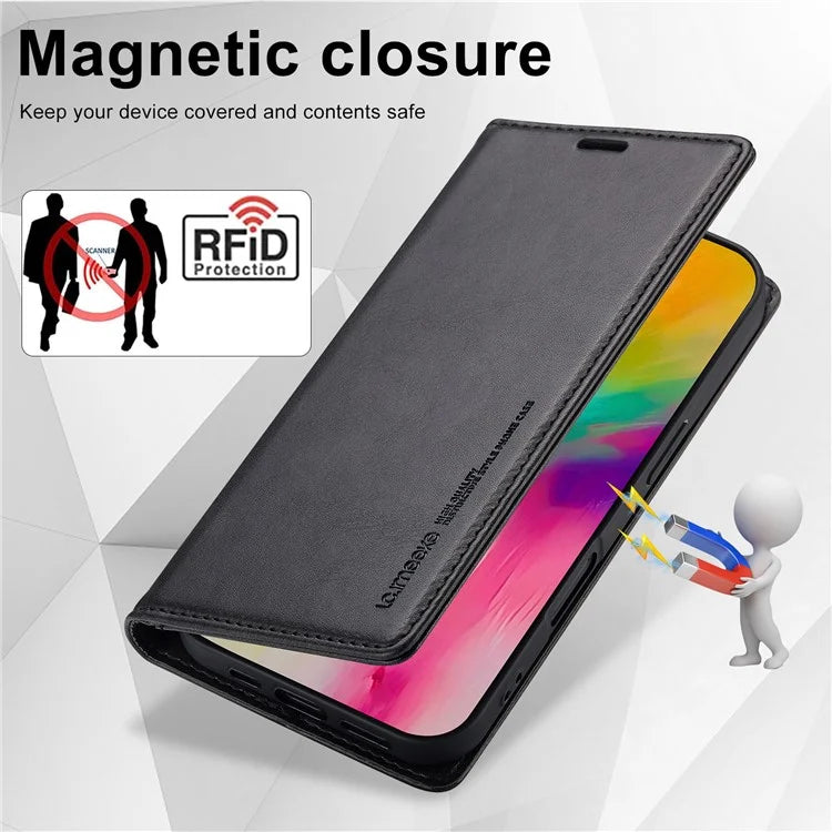 LC.IMEEKE For iPhone 16 Plus Leather Case RFID Blocking Card Slots Phone Cover
