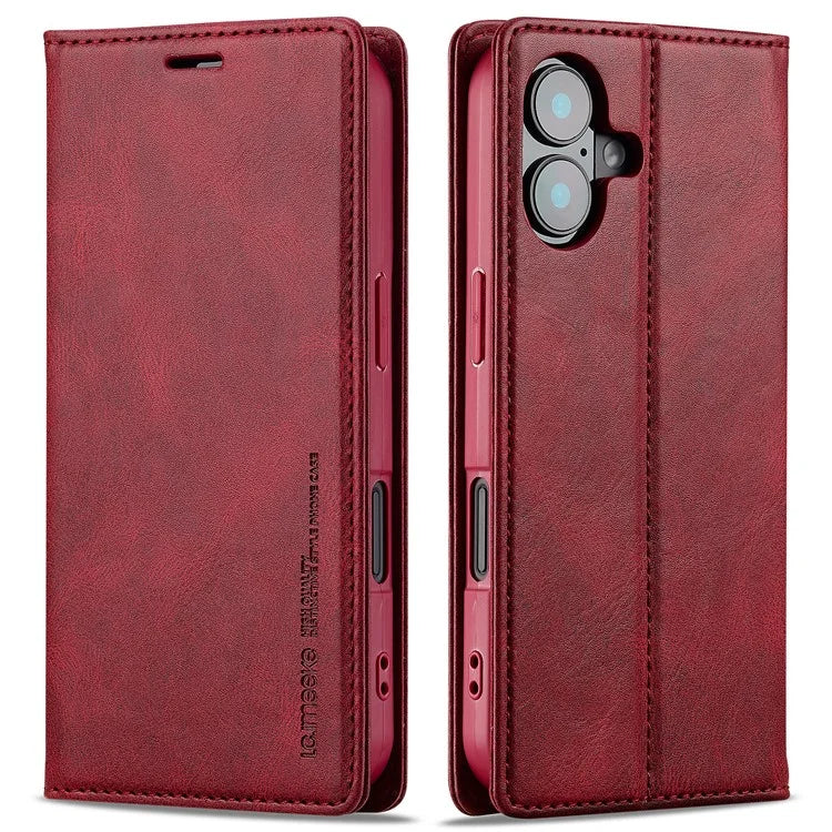 LC.IMEEKE For iPhone 16 Leather Case RFID Blocking Card Slots Phone Cover