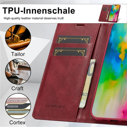 LC.IMEEKE For iPhone 16 Leather Case RFID Blocking Card Slots Phone Cover