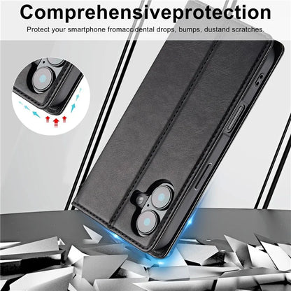LC.IMEEKE For iPhone 16 Leather Case RFID Blocking Card Slots Phone Cover