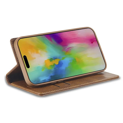 LC.IMEEKE For iPhone 16 Pro Leather Case RFID Blocking Card Slots Phone Cover