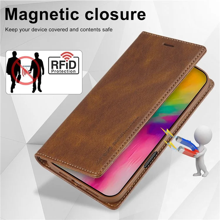 LC.IMEEKE For iPhone 16 Pro Leather Case RFID Blocking Card Slots Phone Cover