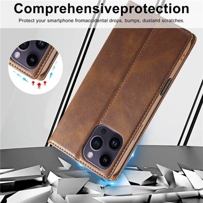 LC.IMEEKE For iPhone 16 Pro Leather Case RFID Blocking Card Slots Phone Cover