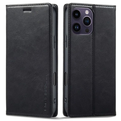 LC.IMEEKE For iPhone 16 Pro Leather Case RFID Blocking Card Slots Phone Cover