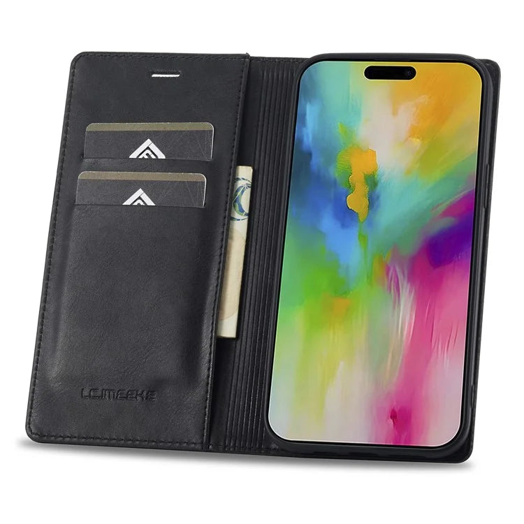 LC.IMEEKE For iPhone 16 Pro Leather Case RFID Blocking Card Slots Phone Cover