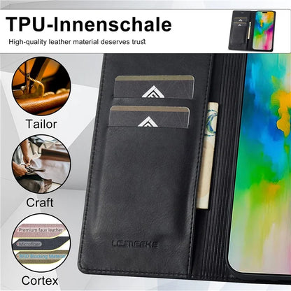 LC.IMEEKE For iPhone 16 Pro Leather Case RFID Blocking Card Slots Phone Cover