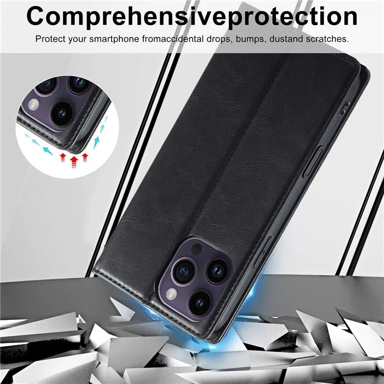 LC.IMEEKE For iPhone 16 Pro Leather Case RFID Blocking Card Slots Phone Cover