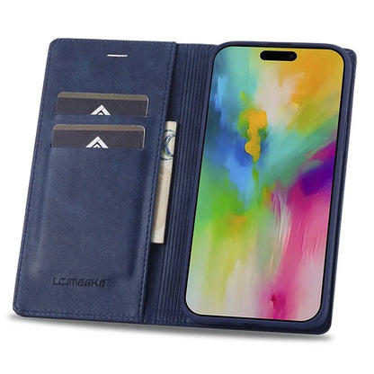 LC.IMEEKE For iPhone 16 Pro Leather Case RFID Blocking Card Slots Phone Cover