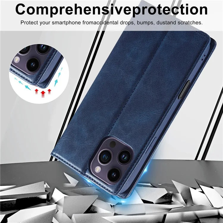LC.IMEEKE For iPhone 16 Pro Leather Case RFID Blocking Card Slots Phone Cover