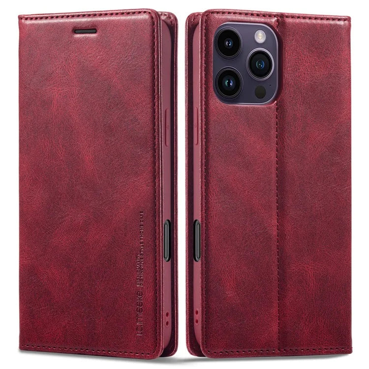 LC.IMEEKE For iPhone 16 Pro Leather Case RFID Blocking Card Slots Phone Cover