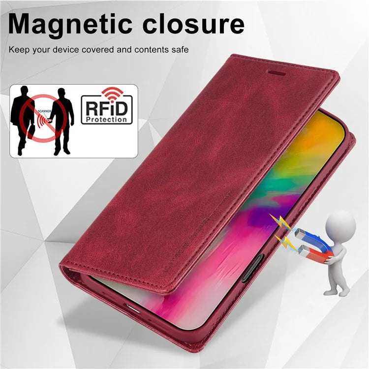 LC.IMEEKE For iPhone 16 Pro Leather Case RFID Blocking Card Slots Phone Cover