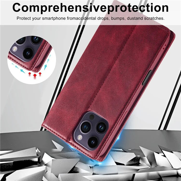 LC.IMEEKE For iPhone 16 Pro Leather Case RFID Blocking Card Slots Phone Cover