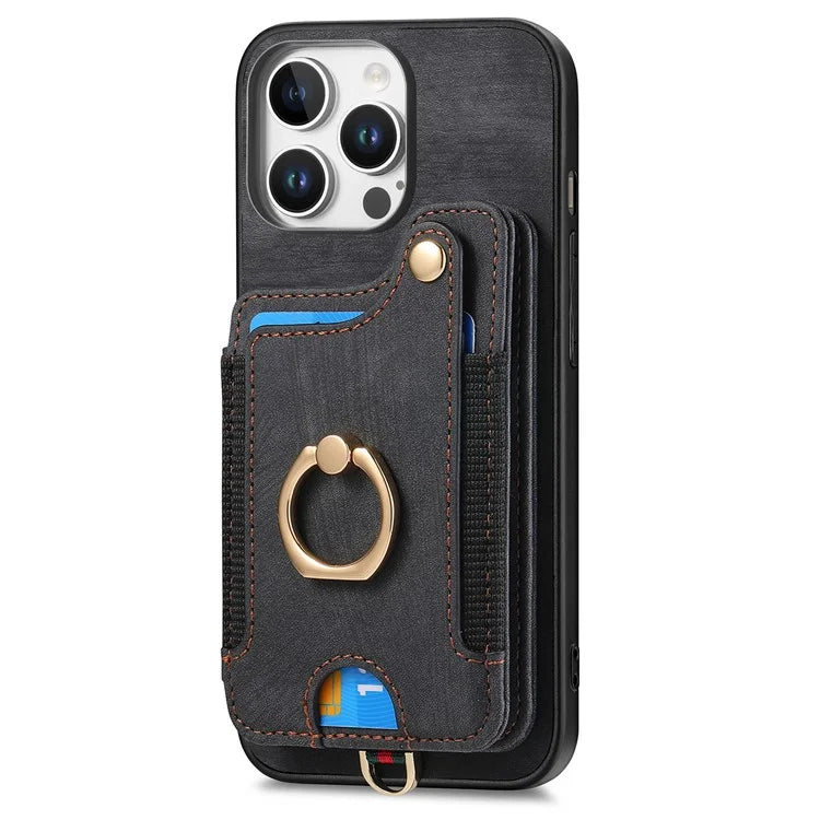 For iPhone 16 Pro Case RFID Blocking Handbag Leather+TPU Phone Cover Card Slots, Ring Holder