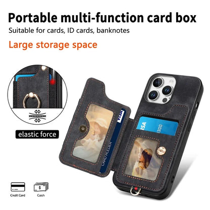 For iPhone 16 Pro Case RFID Blocking Handbag Leather+TPU Phone Cover Card Slots, Ring Holder