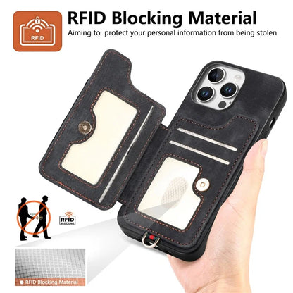 For iPhone 16 Pro Case RFID Blocking Handbag Leather+TPU Phone Cover Card Slots, Ring Holder