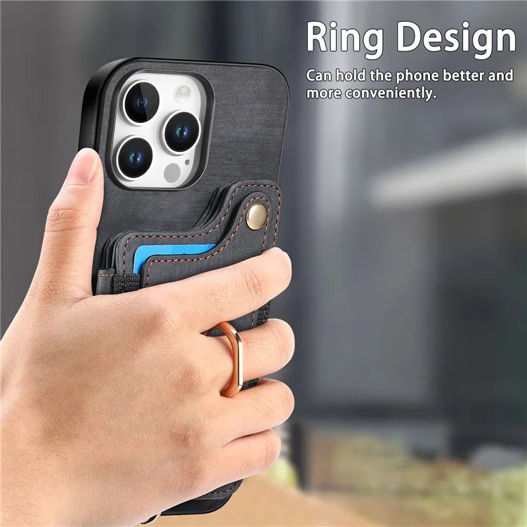 For iPhone 16 Pro Case RFID Blocking Handbag Leather+TPU Phone Cover Card Slots, Ring Holder