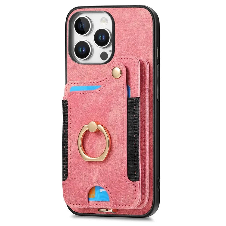 For iPhone 16 Pro Case RFID Blocking Handbag Leather+TPU Phone Cover Card Slots, Ring Holder