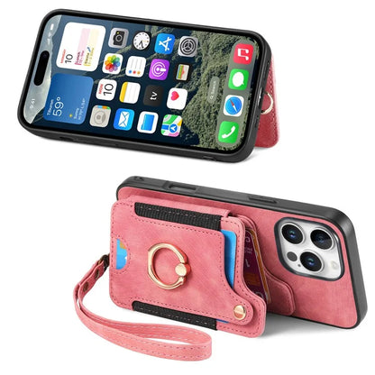 For iPhone 16 Pro Case RFID Blocking Handbag Leather+TPU Phone Cover Card Slots, Ring Holder