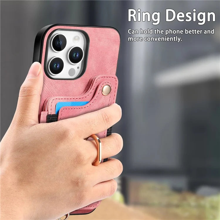 For iPhone 16 Pro Case RFID Blocking Handbag Leather+TPU Phone Cover Card Slots, Ring Holder