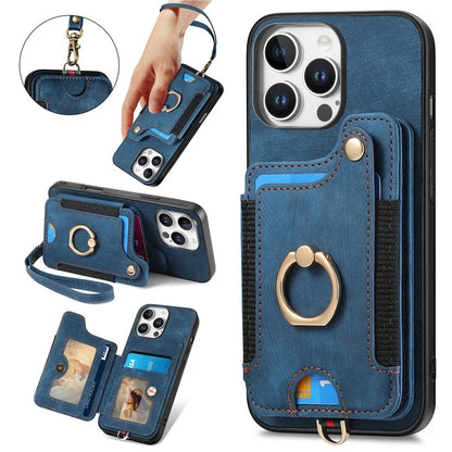 For iPhone 16 Pro Case RFID Blocking Handbag Leather+TPU Phone Cover Card Slots, Ring Holder