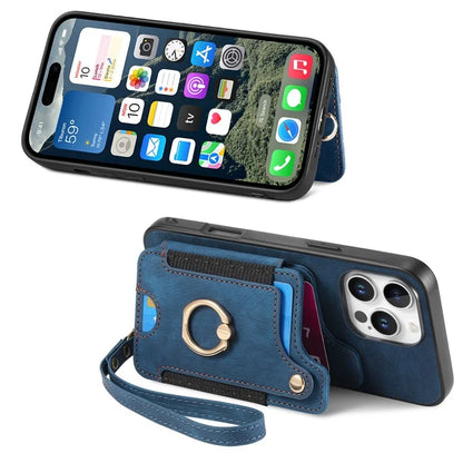 For iPhone 16 Pro Case RFID Blocking Handbag Leather+TPU Phone Cover Card Slots, Ring Holder