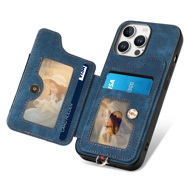 For iPhone 16 Pro Case RFID Blocking Handbag Leather+TPU Phone Cover Card Slots, Ring Holder