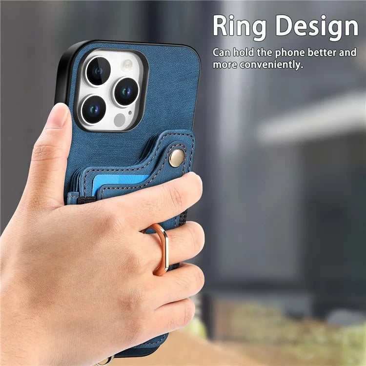 For iPhone 16 Pro Case RFID Blocking Handbag Leather+TPU Phone Cover Card Slots, Ring Holder