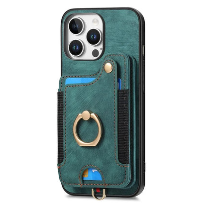 For iPhone 16 Pro Case RFID Blocking Handbag Leather+TPU Phone Cover Card Slots, Ring Holder