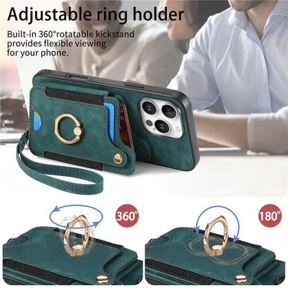 For iPhone 16 Pro Case RFID Blocking Handbag Leather+TPU Phone Cover Card Slots, Ring Holder