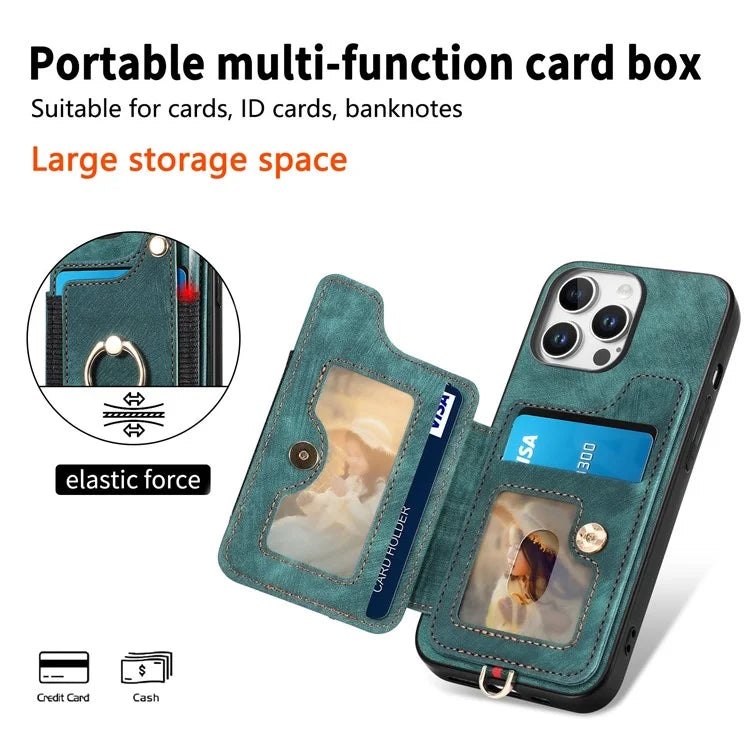 For iPhone 16 Pro Case RFID Blocking Handbag Leather+TPU Phone Cover Card Slots, Ring Holder