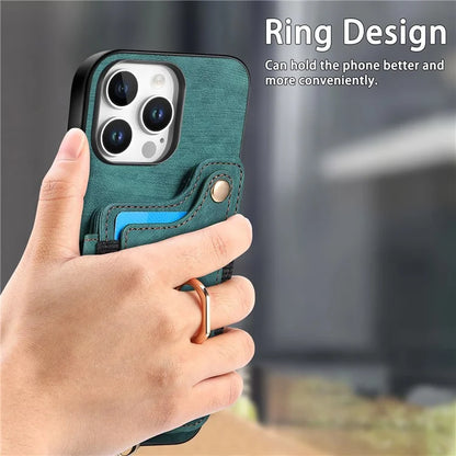For iPhone 16 Pro Case RFID Blocking Handbag Leather+TPU Phone Cover Card Slots, Ring Holder