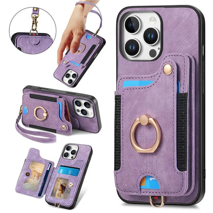 For iPhone 16 Pro Case RFID Blocking Handbag Leather+TPU Phone Cover Card Slots, Ring Holder