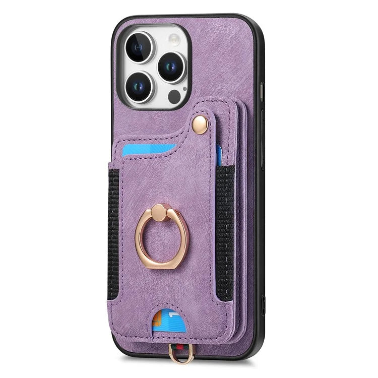 For iPhone 16 Pro Case RFID Blocking Handbag Leather+TPU Phone Cover Card Slots, Ring Holder