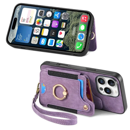 For iPhone 16 Pro Case RFID Blocking Handbag Leather+TPU Phone Cover Card Slots, Ring Holder