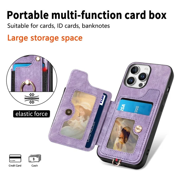 For iPhone 16 Pro Case RFID Blocking Handbag Leather+TPU Phone Cover Card Slots, Ring Holder