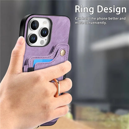 For iPhone 16 Pro Case RFID Blocking Handbag Leather+TPU Phone Cover Card Slots, Ring Holder