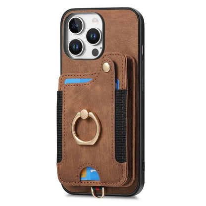 For iPhone 16 Pro Case RFID Blocking Handbag Leather+TPU Phone Cover Card Slots, Ring Holder