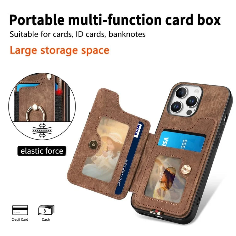 For iPhone 16 Pro Case RFID Blocking Handbag Leather+TPU Phone Cover Card Slots, Ring Holder