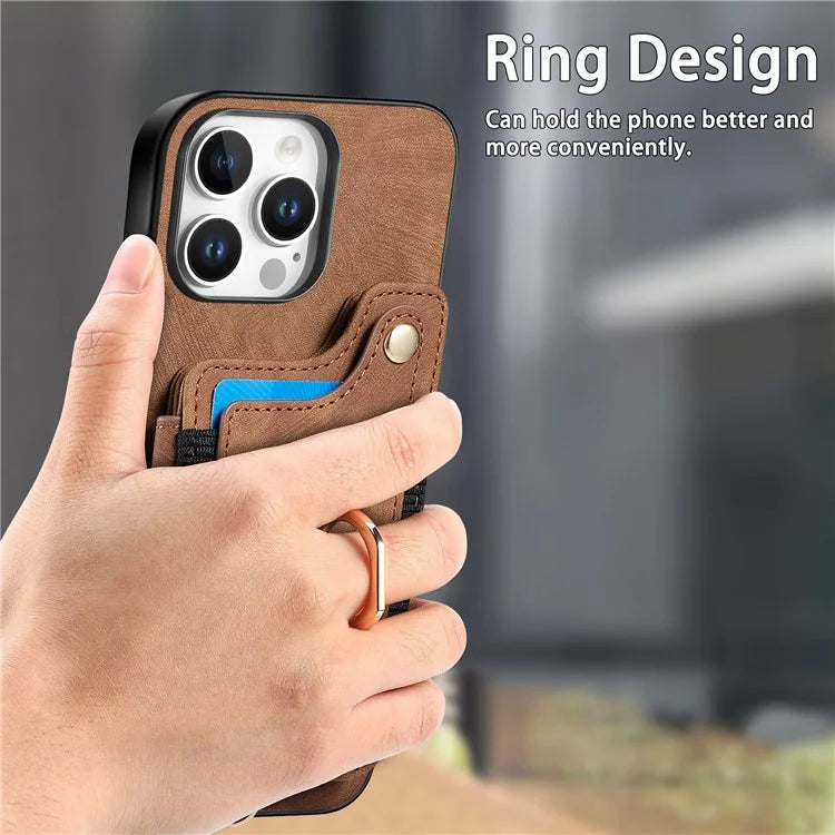 For iPhone 16 Pro Case RFID Blocking Handbag Leather+TPU Phone Cover Card Slots, Ring Holder