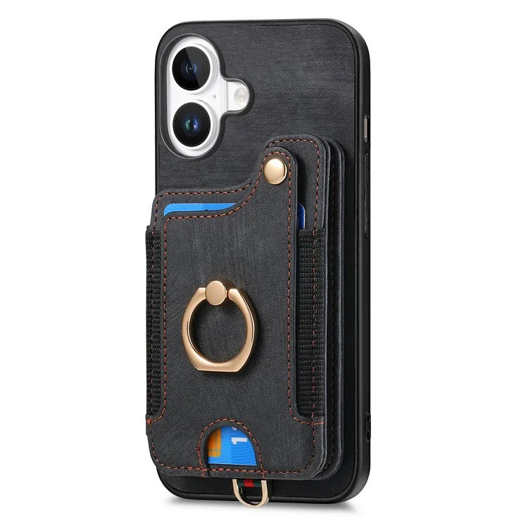 For iPhone 16 Plus Case RFID Blocking Handbag Leather+TPU Phone Cover Card Slots, Ring Holder