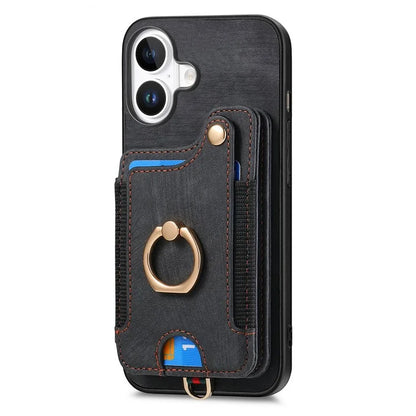 For iPhone 16 Plus Case RFID Blocking Handbag Leather+TPU Phone Cover Card Slots, Ring Holder