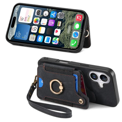 For iPhone 16 Plus Case RFID Blocking Handbag Leather+TPU Phone Cover Card Slots, Ring Holder