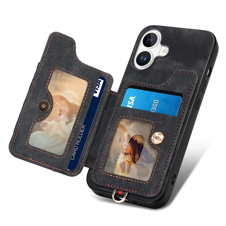 For iPhone 16 Plus Case RFID Blocking Handbag Leather+TPU Phone Cover Card Slots, Ring Holder