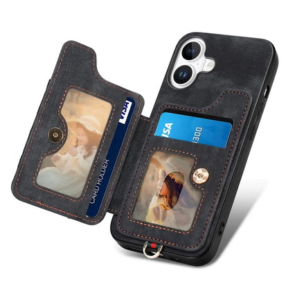 For iPhone 16 Plus Case RFID Blocking Handbag Leather+TPU Phone Cover Card Slots, Ring Holder