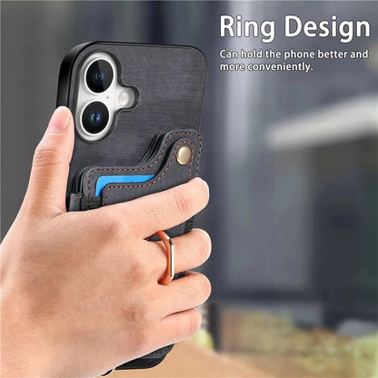 For iPhone 16 Plus Case RFID Blocking Handbag Leather+TPU Phone Cover Card Slots, Ring Holder