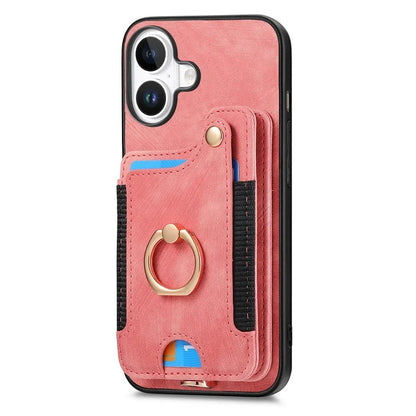 For iPhone 16 Plus Case RFID Blocking Handbag Leather+TPU Phone Cover Card Slots, Ring Holder