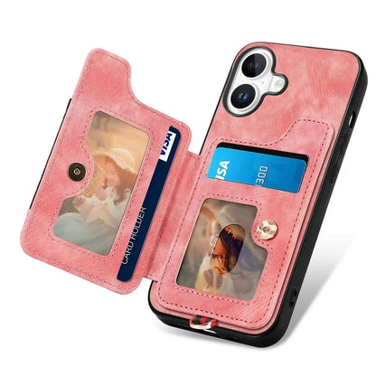 For iPhone 16 Plus Case RFID Blocking Handbag Leather+TPU Phone Cover Card Slots, Ring Holder